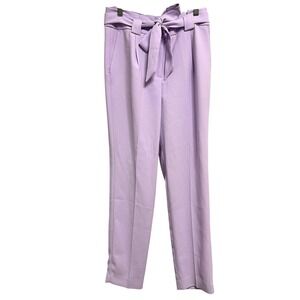 Express Pants Womens 6 Purple High Rise Ankle Tie Belt Pleated Crepe Work Office